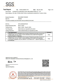 Certificado 2023 Huafu Chemicals SGS
        